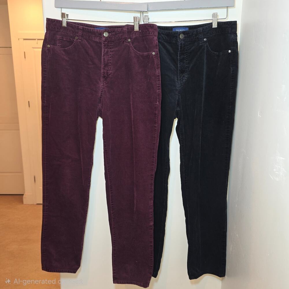 Lot of 2 Talbots Corduroy High Waist Straight Leg Pants Size 10 Burgundy Black